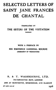 Cover of Selected Letters of Saint Jane Frances de Chantal — Text and Context