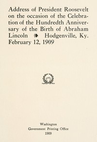 Cover of Address of President Roosevelt o...